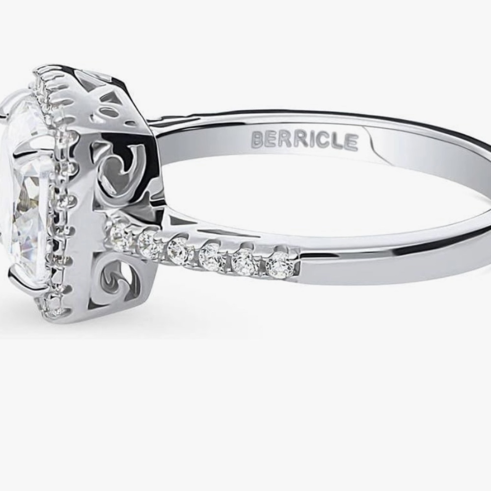 BERRICLE Sterling Silver Cushion Cut Halo Engagement/Promise Ring, Size 5.5 - Picture 3 of 11